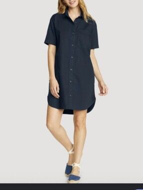 Eddie Bauer 100% Cotton Everyday Button Up Shirt Dress with Pockets